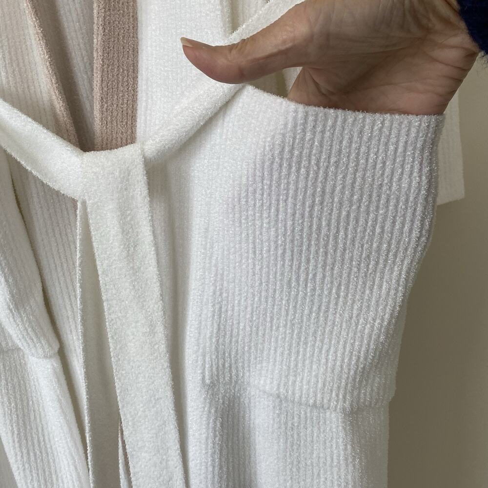 Barefoot Dreams Cozychic Ultra Tipped Ribbed Short Robe Size S/M Seasalt/Shell - Picture 5 of 14